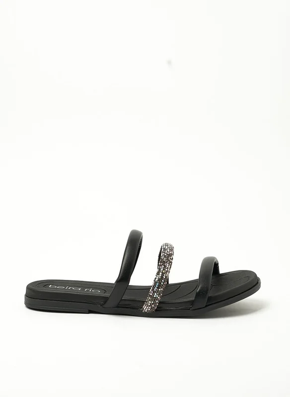 بيرا ريو Beira Rio Ladies Flat Sandals Black | Made In Brazil