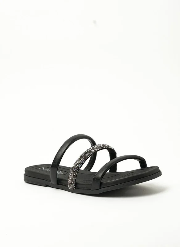 بيرا ريو Beira Rio Ladies Flat Sandals Black | Made In Brazil