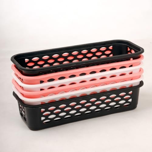 DarkShri Organizer Tray Office Drawer Dividers Storage Bins Multipurpose Desk for Makeup, Kitchen, Office, Bathroom, Bedroom Dreassing, Basket Rack MultiColor(23*8*5 CM) Pack Of 6 (Peach 6pcs) - Image 1