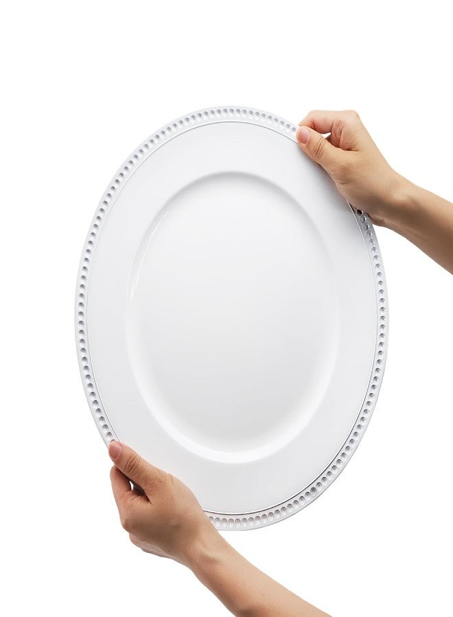 Okllen 12 Pack Plastic Round Charger Plates, 13" Dinner Chargers Decorative Plates with Beaded Rim, Embossed Charger Serving Plates for Wedding, Catering Event, Tabletop Decor, White - Image 5