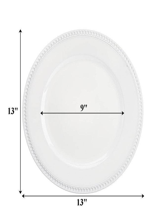 Okllen 12 Pack Plastic Round Charger Plates, 13" Dinner Chargers Decorative Plates with Beaded Rim, Embossed Charger Serving Plates for Wedding, Catering Event, Tabletop Decor, White - Image 2