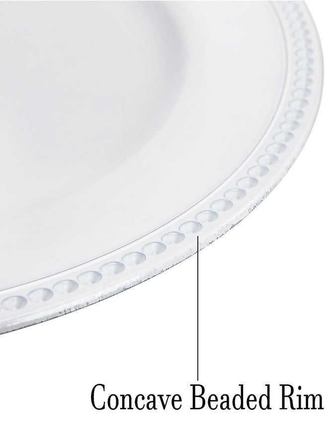 Okllen 12 Pack Plastic Round Charger Plates, 13" Dinner Chargers Decorative Plates with Beaded Rim, Embossed Charger Serving Plates for Wedding, Catering Event, Tabletop Decor, White - Image 4
