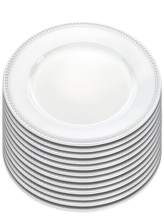 Okllen 12 Pack Plastic Round Charger Plates, 13" Dinner Chargers Decorative Plates with Beaded Rim, Embossed Charger Serving Plates for Wedding, Catering Event, Tabletop Decor, White - Image 3