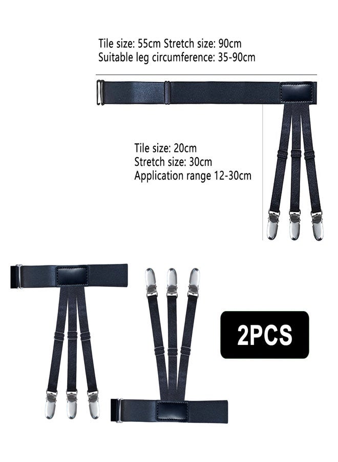 2 PCS Shirt Stays for Tucking, Adjustable Shirt Garters Elastic Shirt Suspenders with 3 Nonslip Clips Shirt Holder Straps for Men and Women Black - Image 3