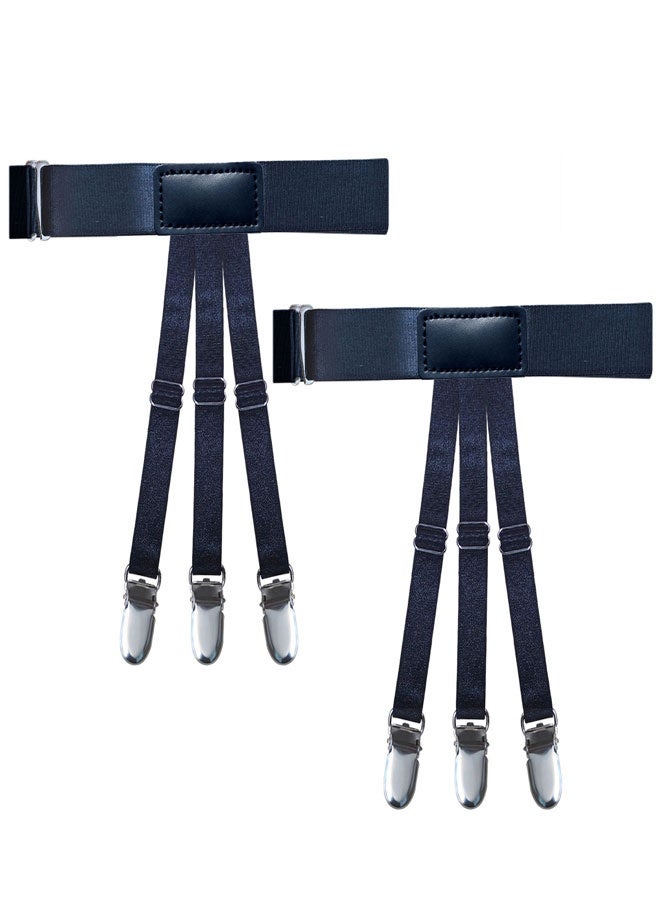 2 PCS Shirt Stays for Tucking, Adjustable Shirt Garters Elastic Shirt Suspenders with 3 Nonslip Clips Shirt Holder Straps for Men and Women Black - Image 1