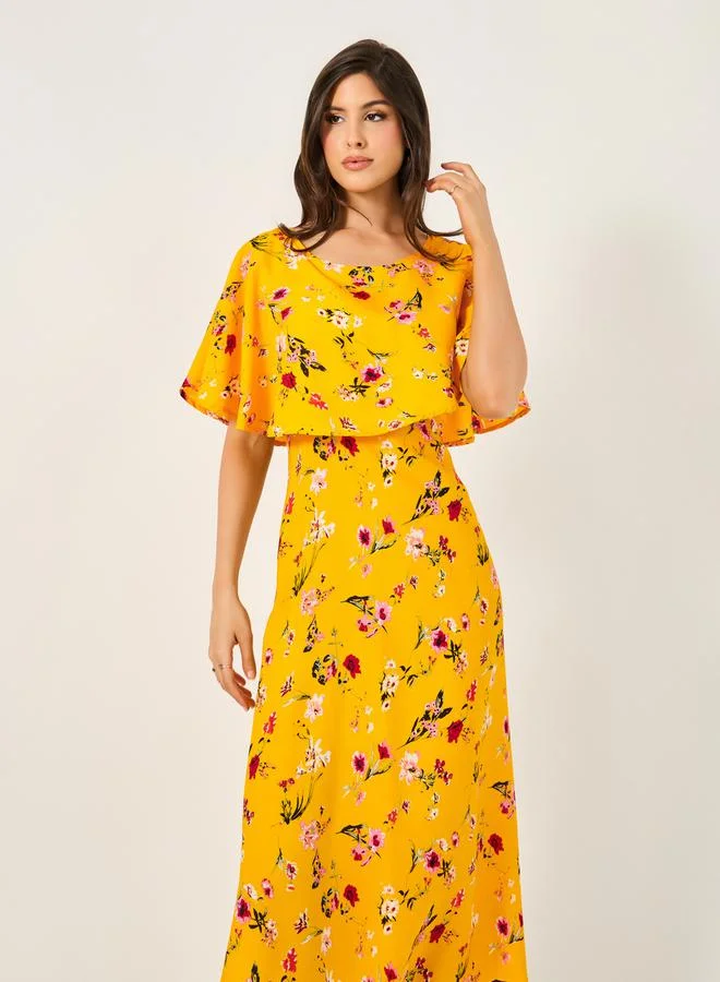 Styli Floral Overlay Midi Dress