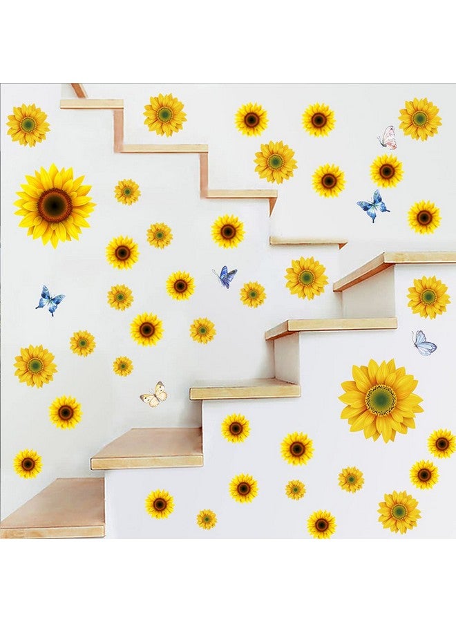 Philbinden Sunflower Wall Stickers with 3D Butterfly Removable Yellow Flower Wall Decals Waterproof Sunflower Decor Mural for Nursery Baby Kids Bedroom Living Room Bathroom Kitchen Decoration (44 Pcs Yellow) - Image 5