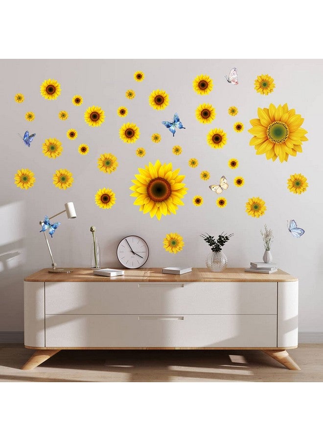 Philbinden Sunflower Wall Stickers with 3D Butterfly Removable Yellow Flower Wall Decals Waterproof Sunflower Decor Mural for Nursery Baby Kids Bedroom Living Room Bathroom Kitchen Decoration (44 Pcs Yellow) - Image 1