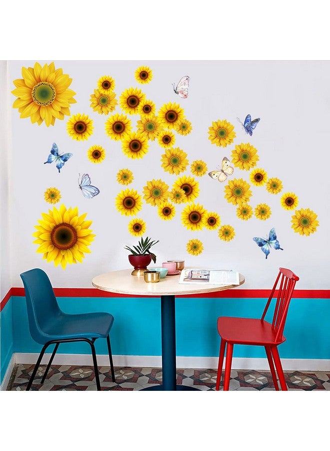 Philbinden Sunflower Wall Stickers with 3D Butterfly Removable Yellow Flower Wall Decals Waterproof Sunflower Decor Mural for Nursery Baby Kids Bedroom Living Room Bathroom Kitchen Decoration (44 Pcs Yellow) - Image 4