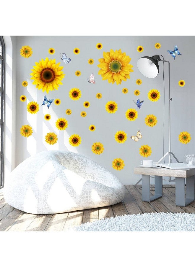 Philbinden Sunflower Wall Stickers with 3D Butterfly Removable Yellow Flower Wall Decals Waterproof Sunflower Decor Mural for Nursery Baby Kids Bedroom Living Room Bathroom Kitchen Decoration (44 Pcs Yellow) - Image 3