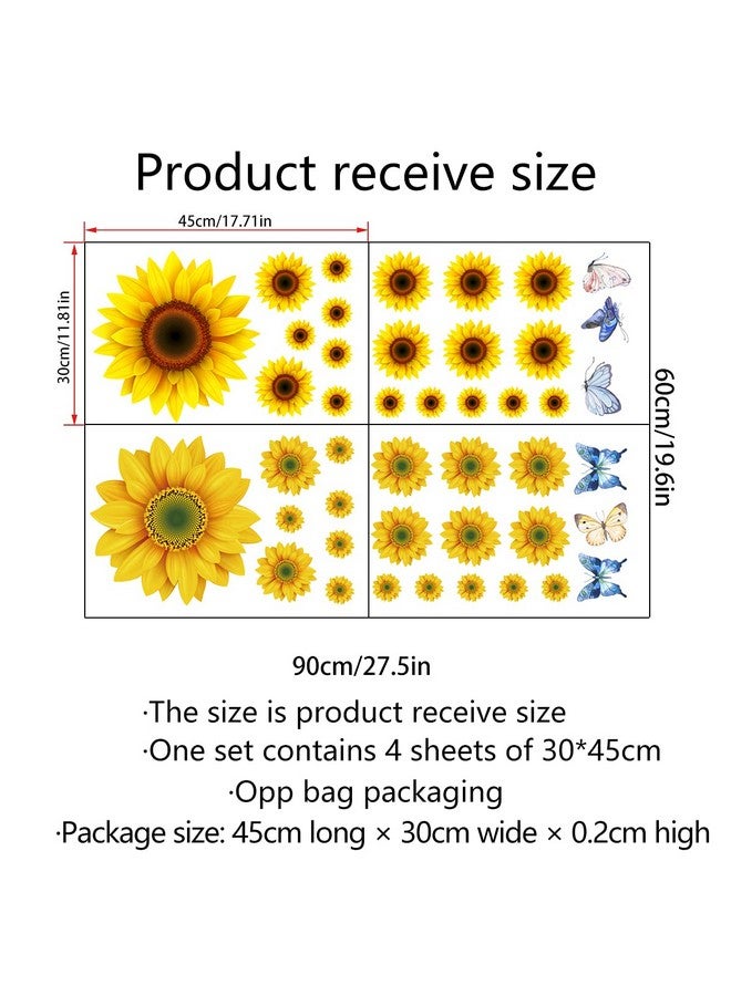 Philbinden Sunflower Wall Stickers with 3D Butterfly Removable Yellow Flower Wall Decals Waterproof Sunflower Decor Mural for Nursery Baby Kids Bedroom Living Room Bathroom Kitchen Decoration (44 Pcs Yellow) - Image 2