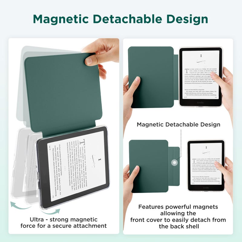 SESENSE Detachable Magnetic Case for 6'' Kindle 2024 and 2022 (11 Generation), Slim PU Shell Cover Case with Auto Wake/Sleep, Blackish Green - Image 3