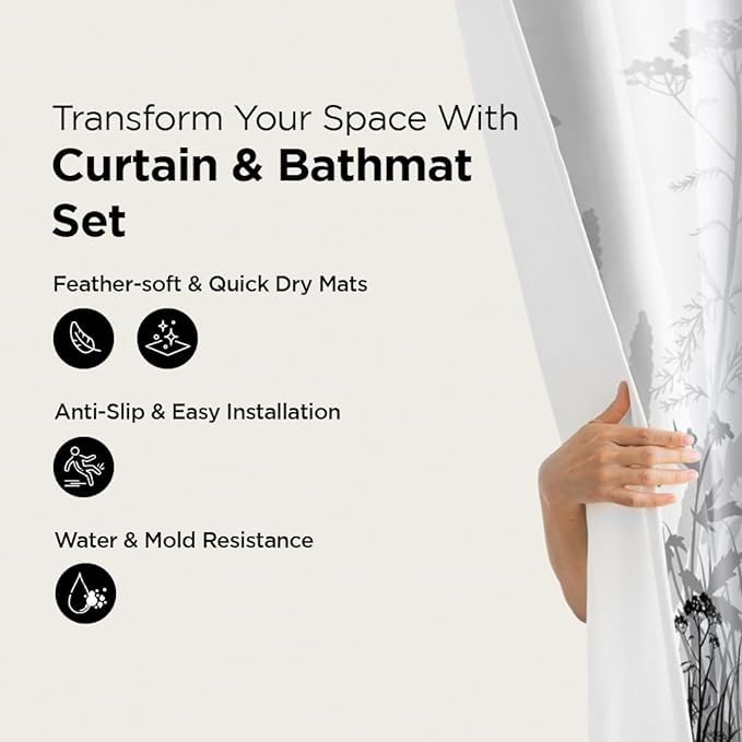 Kuber Industries Kuber Industries Shower Curtain & Bathmat Set | Non-Slip Bath mats for Bathroom | Easy-Slide Curtains | Polyester Curtain or Bathmat for Bath Décor | YF343-3T | 3 Pcs Set | Multicolor  - Image 2