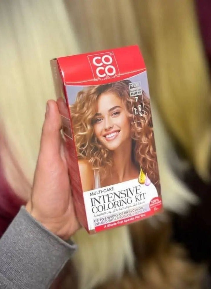 Coco Hair Color Permanent Cream Hair Dye – Full Gray Coverage – Rich and Long-Lasting Color – with Nourishing Conditioner – Complete Package blonde shade number 7 - Image 2