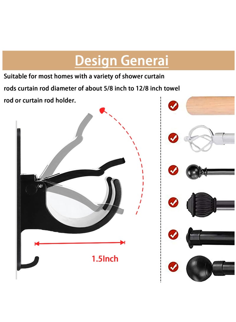 Excefore Self Adhesive Curtain Rod Bracket，Universal Plastic Curtain Rod Holders，Curtains rods no Drilling Self Adhesive Curtain Rod Holders，Suitable for Kitchen, Bathroom, Room(4 Pieces, Black) - Image 2