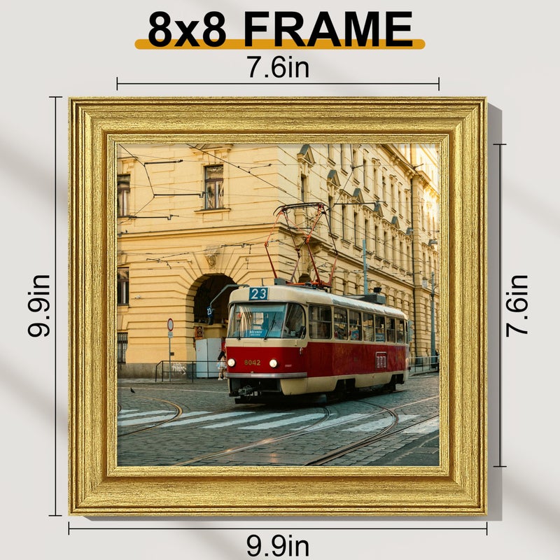 Vittanly 8x8 Picture Frames Set of 2, Ornate Vintage Photo Frame for Wall or Tabletop, Display 8x8 Pictures without Mat, Rustic Gold - Image 2