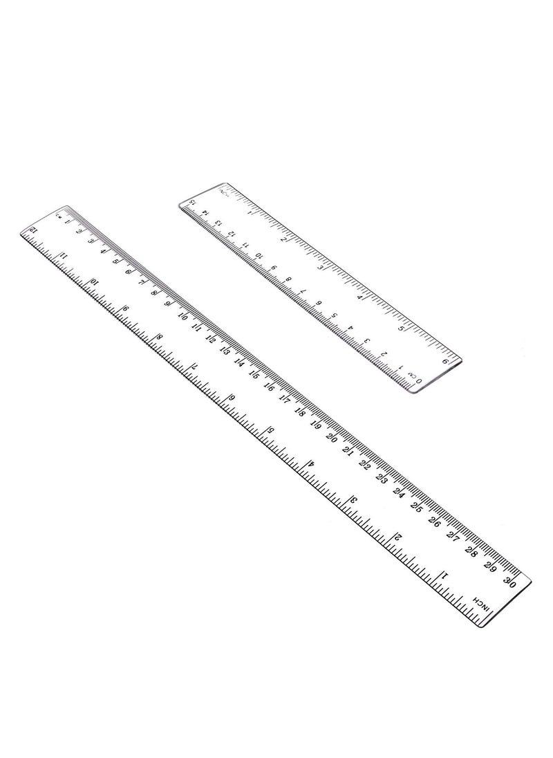 Excefore - Plastic Ruler, 2 Pack Plastic Ruler Straight Ruler Clear See Through Measuring Acrylic Tool for Student School Office Stationery with Centimeters and Inches - Image 1