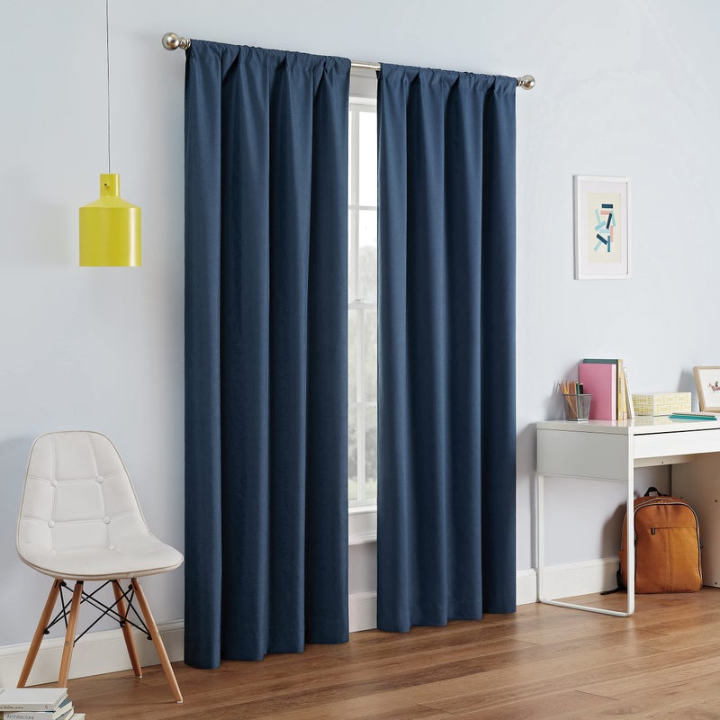 ECLIPSE Kendall Modern Blackout Thermal Rod Pocket Window Curtain for Bedroom or Living Room 1 Panel 42 X 84 Denim