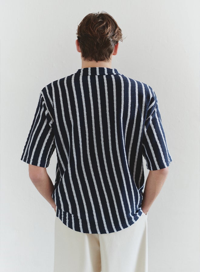 trendyol Navy Blue Striped Limited Edition Knitwear Look Polo Collar Tmnss25Po00011 - Image 2