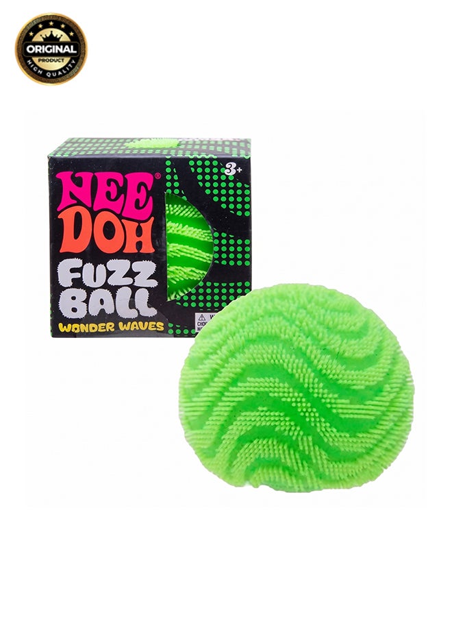 Schylling NeeDoh Fuzz Ball green - Sensory Toy with a Velvet Texture and Soft Cloud Squish - Wavy Pattern You Can See and Feel - Ages 3 and Up -  One Per Pack (Wonder Waves) - Image 1