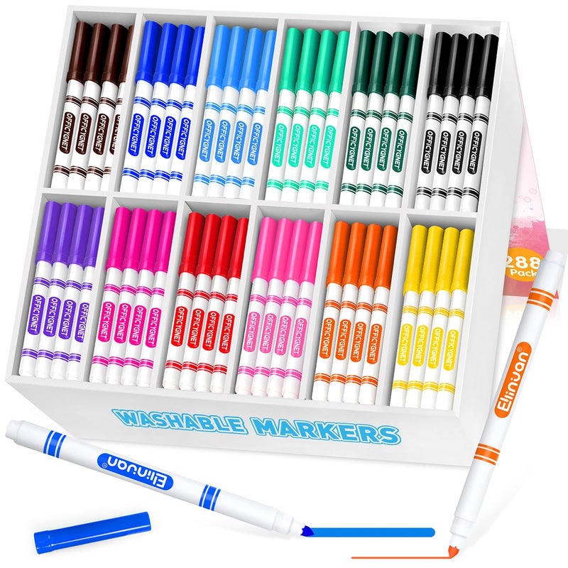 Ellinjan 288 Count Washable Markers Bulk 12 Assorted Colors Fine Line Colored Marker with Conical Tip Washable Markers for Kids Bulk Marker for Classroom School Art Supplies for Students Teachers - Image 2
