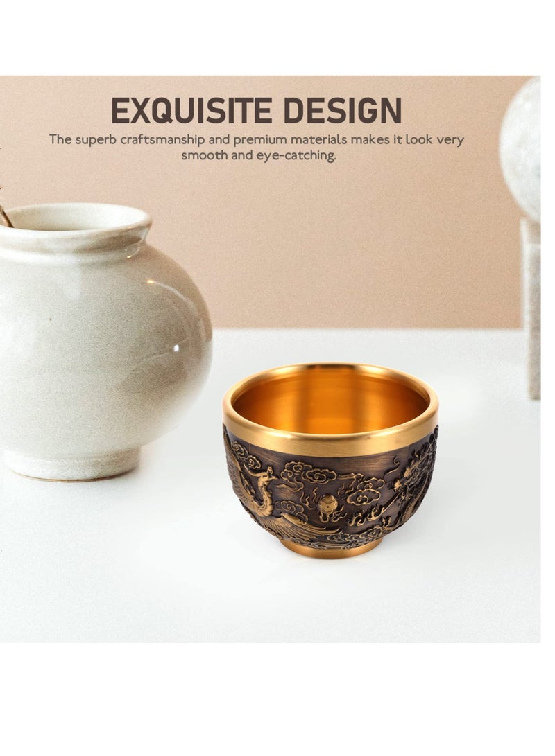 KASTWAVE Chinese Tea Set Kung Fu Tea Set, Kung Fu Teacups Chinese Copper Tea Cup, Vintage Dragon Pattern Tea Tasting Cup for Adults Tea Sets for Women China Men Ceremony Gifts - Image 3