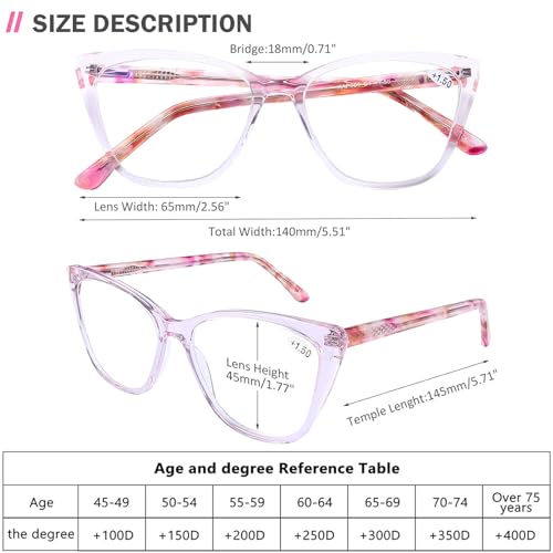 AQWANO Stylish Cat Eye Computer Reading Glasses Women Oversized Designer Blue Light Block Eyeglasses Readers Anti UV400 Eyestrain,Pink 2.5 - Image 2