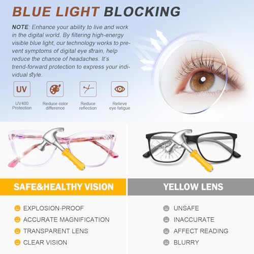 AQWANO Stylish Cat Eye Computer Reading Glasses Women Oversized Designer Blue Light Block Eyeglasses Readers Anti UV400 Eyestrain,Pink 2.5 - Image 4