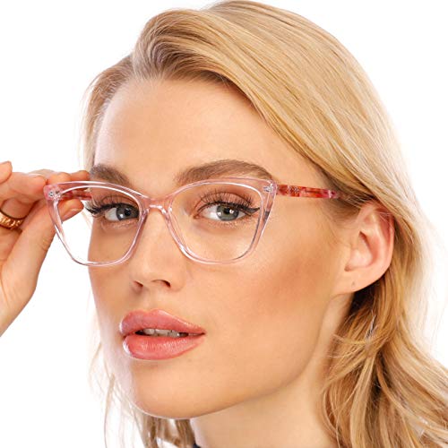 AQWANO Stylish Cat Eye Computer Reading Glasses Women Oversized Designer Blue Light Block Eyeglasses Readers Anti UV400 Eyestrain,Pink 2.5 - Image 1