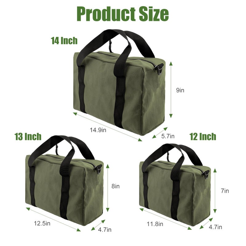 Baizoy Small Tool Bag,Close Top Wide Mouth Tool Organizer Bag,Large Capacity Tool Bags for Men,Canvas Tool Storage Bag for Storage Handbag for Screwdrivers,Wrench,Pliers Hand Tools (Army Green, 12 Inch) - Image 3