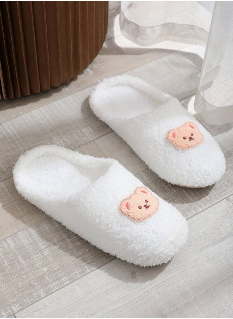 Generic - Bear Design Fluffy Bedroom Slippers White - Image 1
