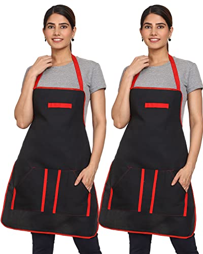 JMi Cotton fabric Plain waterproof apron with multipurpose front dual pocket (2, Black) - Image 1