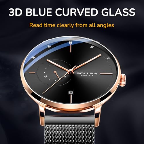 SOLLEN Automatic Watches for Men,Men's Automatic Watch,Original Mechanical Watch Movement,3ATM Water Resistant,Luminous Hands,Calendar and 24-Hour Display,Minimalist Self-Winding Wrist Watches for Men - Image 3