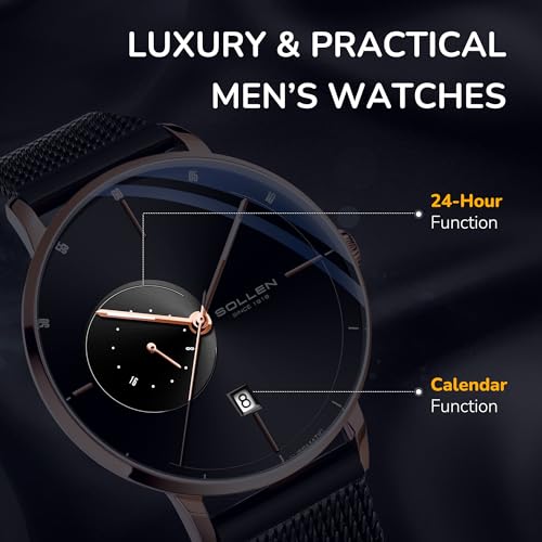 SOLLEN Automatic Watches for Men,Men's Automatic Watch,Original Mechanical Watch Movement,3ATM Water Resistant,Luminous Hands,Calendar and 24-Hour Display,Minimalist Self-Winding Wrist Watches for Men - Image 4
