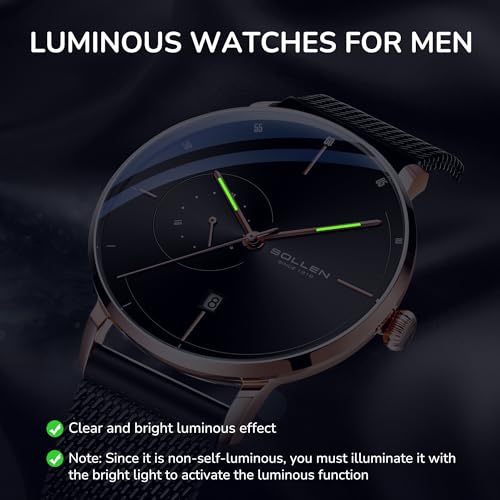 SOLLEN Automatic Watches for Men,Men's Automatic Watch,Original Mechanical Watch Movement,3ATM Water Resistant,Luminous Hands,Calendar and 24-Hour Display,Minimalist Self-Winding Wrist Watches for Men - Image 5