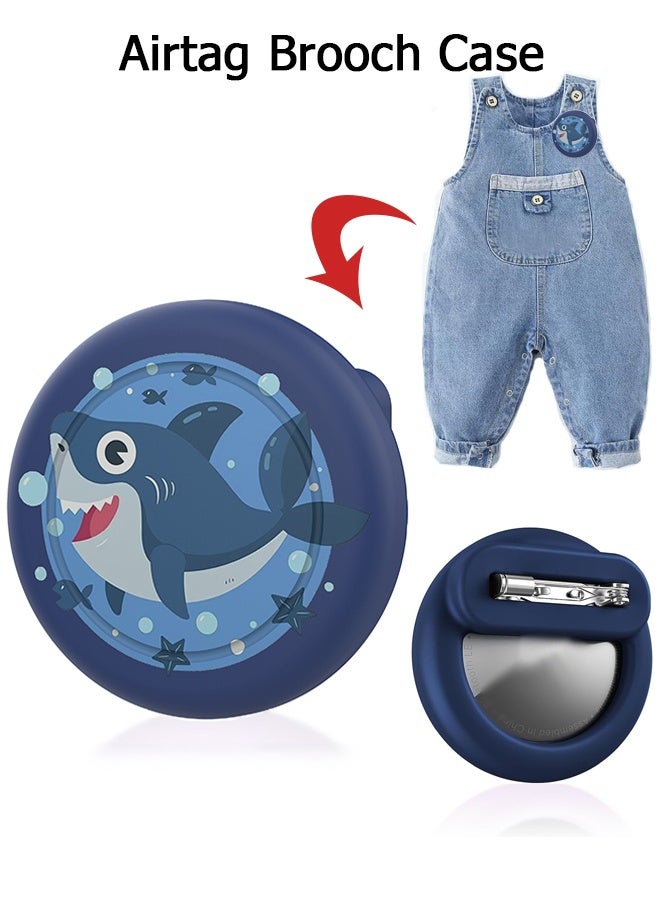 Wffo AirTag Brooch for Children - Waterproof Cute Cartoon Air tag Holder for Kids， Silicone Airtag Holder with Safety Brooch Pins, for Kids, Animals, Backpacks, Clothing (Shark) - Image 1
