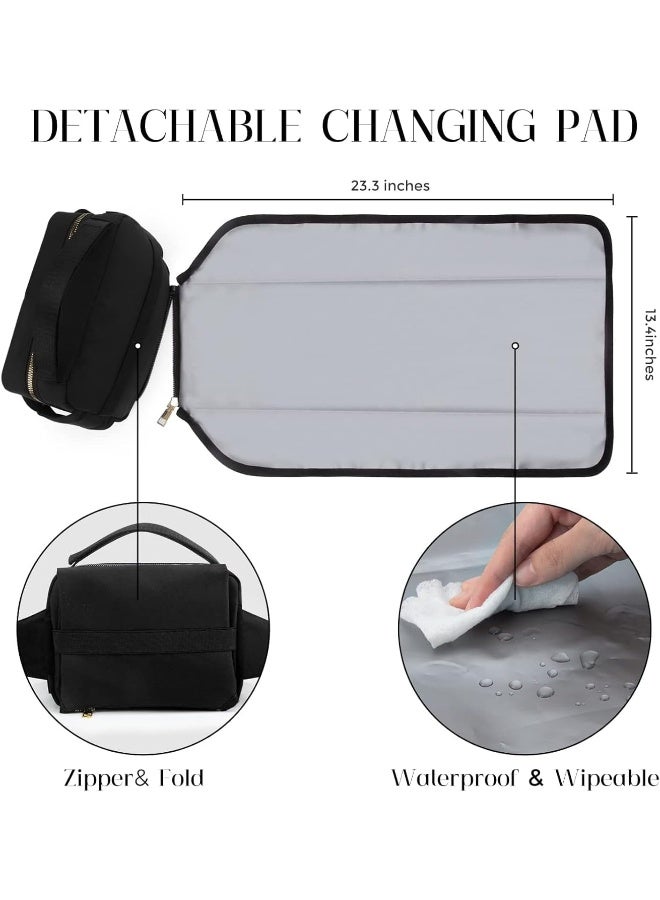 printe Small Diaper Bag with Portable Changing Pad, Crossbody Women Waist Bag with Wipes Pocket for Travel, Stroller Funny Pack, Black - Image 5