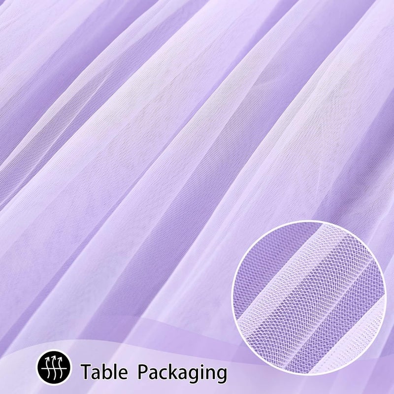 QueenDream Purple Table Skirt for Baby Shower 6ft Tutu Tablecloths with LED for Mermaid Butterfly Birthday Wedding Decorations 2 Layer Tulle - Image 4