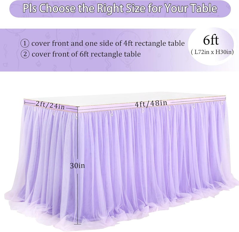 QueenDream Purple Table Skirt for Baby Shower 6ft Tutu Tablecloths with LED for Mermaid Butterfly Birthday Wedding Decorations 2 Layer Tulle - Image 5