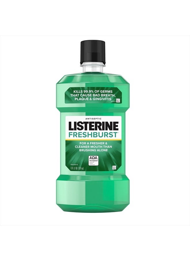 Listerine Freshburst Antiseptic Mouthwash for Bad Breath, Kills 99% of Germs That Cause Bad Breath & Fight Plaque & Gingivitis, ADA Accepted Mouthwash, Spearmint, 1 L  - Image 1
