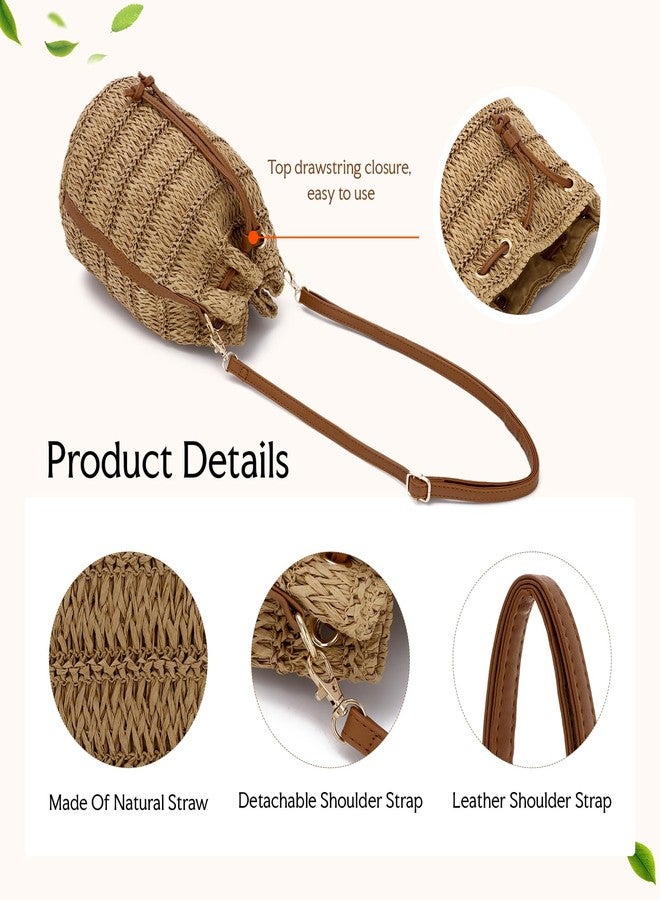 LUI SUI Straw Bucket Bag for Women, Straw Hobo Shoulder Purse, Summer Beach Bag, Bucket Beach Handbag for Vacation Travel - Image 5