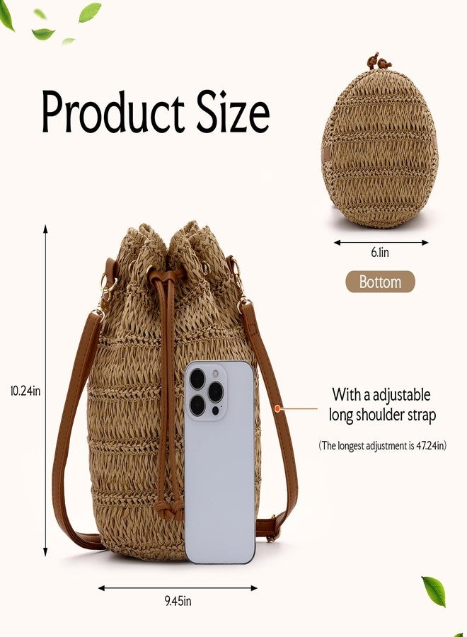 LUI SUI Straw Bucket Bag for Women, Straw Hobo Shoulder Purse, Summer Beach Bag, Bucket Beach Handbag for Vacation Travel - Image 4