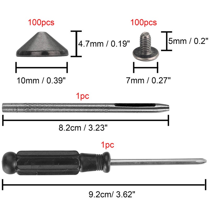 YORANYO 100 Sets Cone Spikes and Studs 4.7MM Height Gun Metal 3/16" Bullet Spikes Screw Back Punk Studs and Spikes for Clothing Shoes Leather Craft Belts Bag Rivets with Installation Tools - Image 2