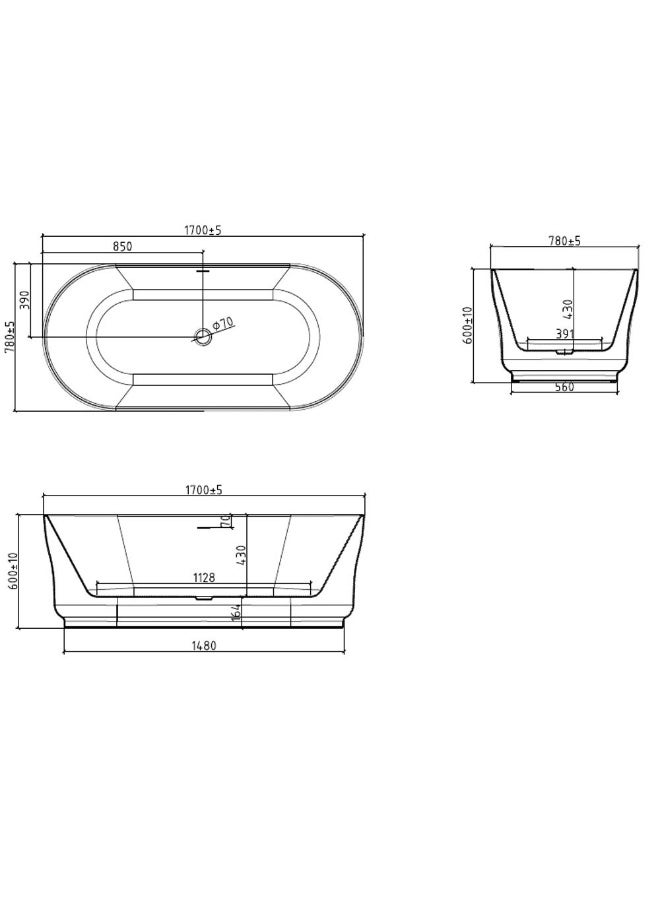 DANUBE HOME Milano Yana Freestanding Bathtub 780*560 - Gloss White | Acrylic Free Standing Bathtub | Floor Standing Bath Tub For Toilet Bathroom Washroom - White - Image 4