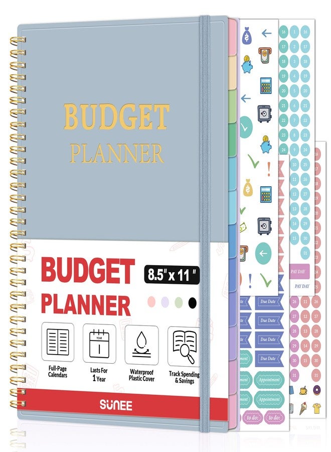 SUNEE Budget Planner - Monthly Budget Book with Expense Tracker Notebook, A4(8.5" x 11") Undated 12 Month Bill Organizer & Finance Planner to Manage Your Money, Account Book with Colorful Tab, Blue - Image 1