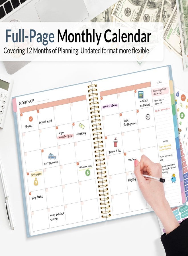 SUNEE Budget Planner - Monthly Budget Book with Expense Tracker Notebook, A4(8.5" x 11") Undated 12 Month Bill Organizer & Finance Planner to Manage Your Money, Account Book with Colorful Tab, Blue - Image 2