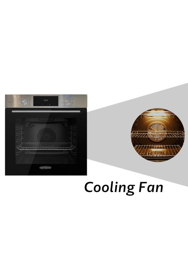 جينيرال جولد فرن كهربائي مدمج من General Gold بعرض 60 سم مع مروحة وشواية، واجهة من الستانلس ستيل وباب زجاجي مزدوج، 10 وظائف طهي، شاشة LED، فرن جداري بيلت ان مثالي للخبز والحلويات - Image 2