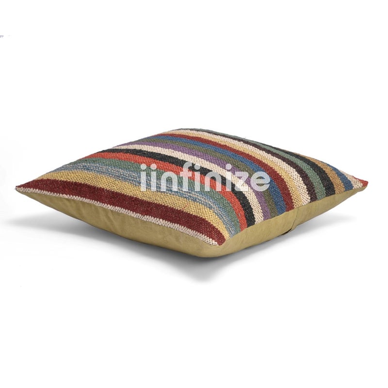 iinfinize 2 Pcs Handcrafted Indian Kilim Cushion Covers for Boho Chic Interiors Wool Jute Pillows 18x18 inch - Image 3