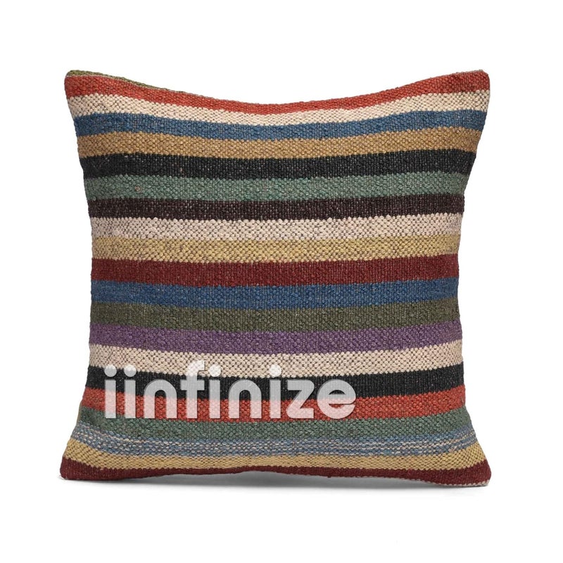 iinfinize 2 Pcs Handcrafted Indian Kilim Cushion Covers for Boho Chic Interiors Wool Jute Pillows 18x18 inch - Image 2