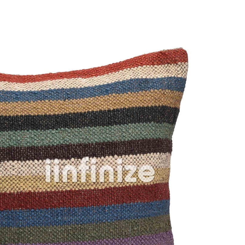 iinfinize 2 Pcs Handcrafted Indian Kilim Cushion Covers for Boho Chic Interiors Wool Jute Pillows 18x18 inch - Image 4